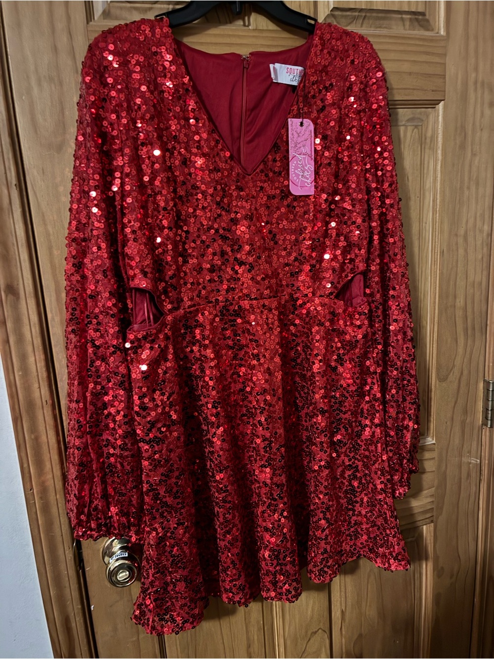 Sequin V-Neck Red Party Dress